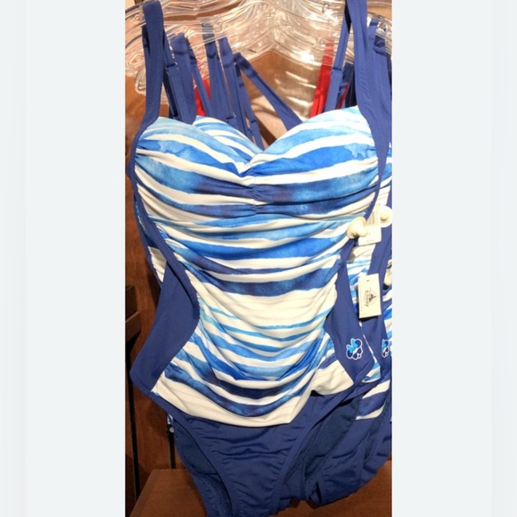 NEW Disney Parks Minnie Mouse One Piece Swimsuit in blue/white -Size Medium - Picture 9 of 10